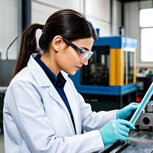 Home 27 금형설계 자격증 시험 합격률 높이는 팁 - **Subject:** A skilled female mechanical engineer in a clean, modern workshop, examining a complex i...