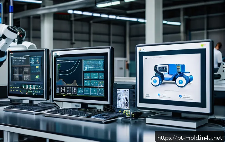 금형설계와 제조업에서의 AI 활용 - A modern Brazilian mold manufacturing factory interior showcasing engineers and technicians collabor...